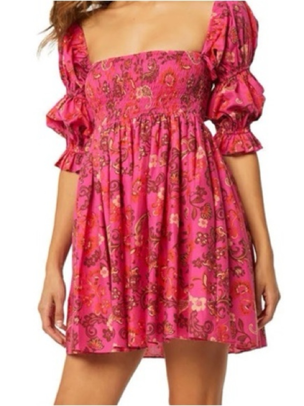 MISA Los Angeles Zadie Floral Smocked Mini Dress Deep Pink Bohemian Medium Boho